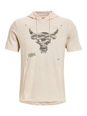 Under Armour Project Rock Short Sleeve Hoodie XL Beige Loose Fit